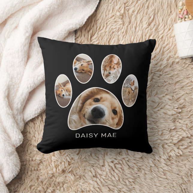 Coussin Pet Lovers Cute Paw Print Nom Photo Collage (Couverture)