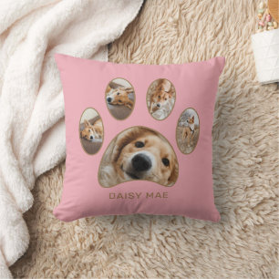 Coussin Pet Lovers Gold Empreinte de patte Nom Photo Colla