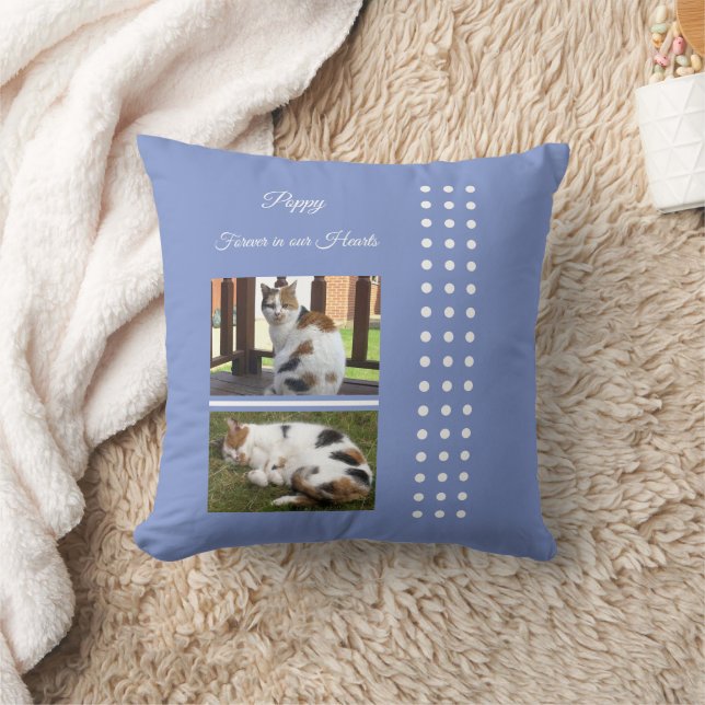 Coussin Pet memorial chat violet blanc ajouter des photos (Couverture)