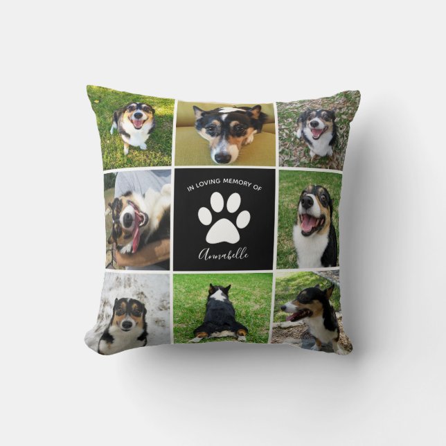 Coussin Pet Memorial Custom Chien Photo Collage Empreinte  (Recto)