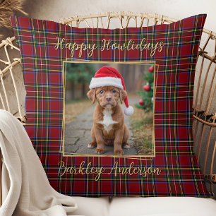 Coussin Pet Noël Plaid Gold Personnalisé 2 Chien Photo
