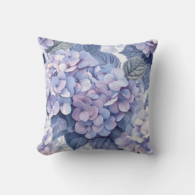 Coussin Pétales de fleurs bleues pourpres de l'Hydrangea h (Recto)