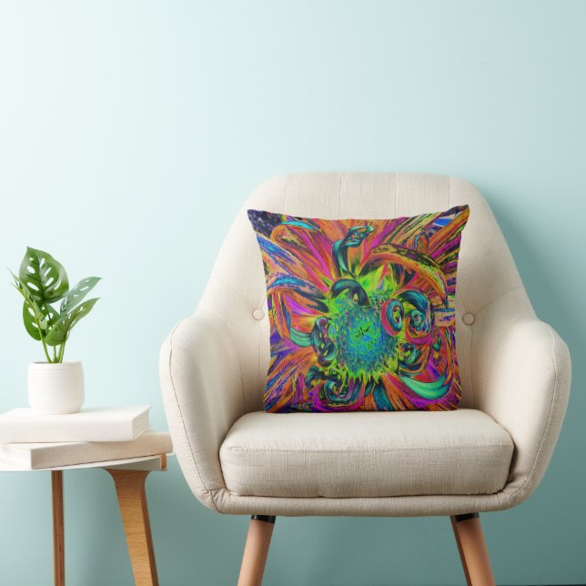 Coussin Pétales de fleurs de dahlia psychédéliques et colo (Chaise)