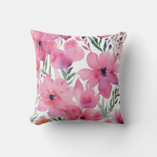 Coussin Pétales roses Fleurs peintes florales à l'aquare