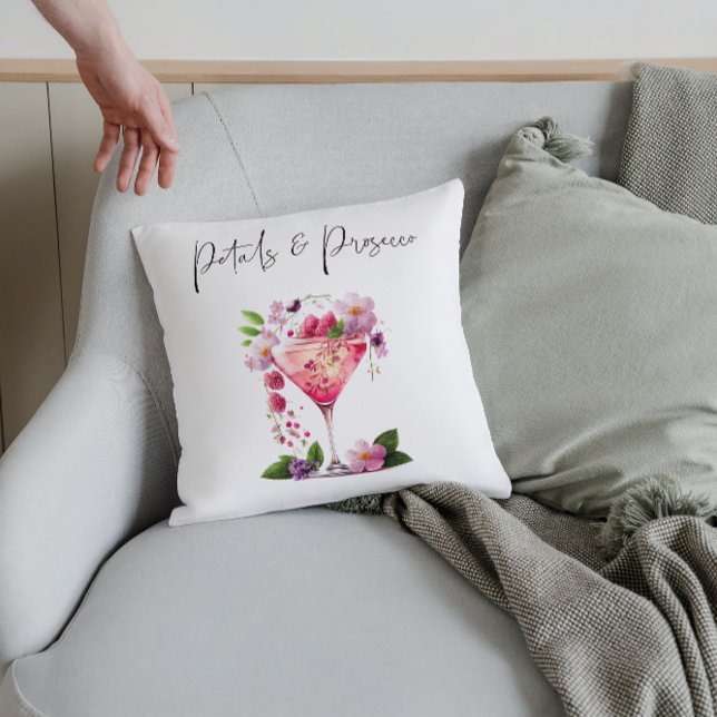 Coussin Petals Prosecco Rose Florale Bienvenue à la Mariée (Créateur téléchargé)