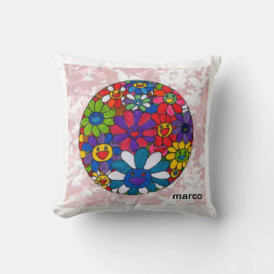 Coussin Peter Max aquarelle colorée Marguerites boule flor