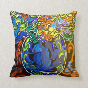 Coussin Peter Max aquarelle colorée Vase et fleurs