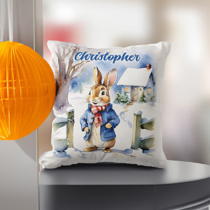 Coussin Peter Rabbit chalet d'hiver cadeaux de Noël