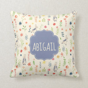 Coussin Peter Rabbit   Motif d'aquarelle florale