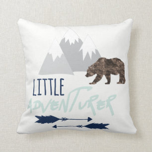 Coussin Petit aventurier en gris de marine et brume d'Aqua