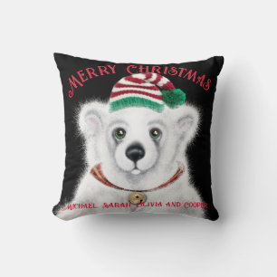 Coussin Petit bébé ours polaire de Noël, petit ours de Pèr