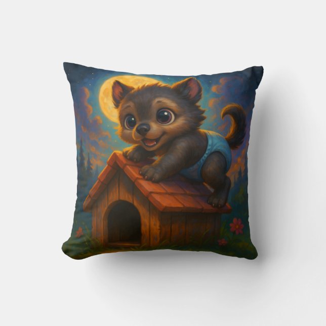 Coussin Petit Bébé Werewolf sur Dog House Imaginaire Art (Recto)