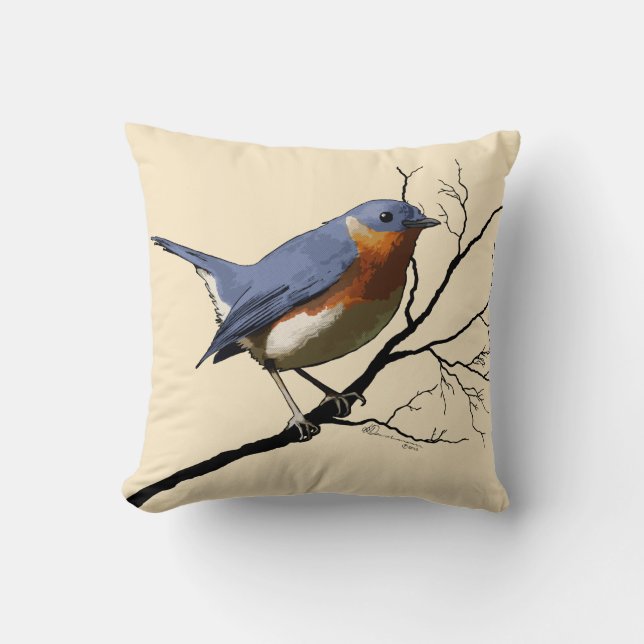 Coussin Petit bleu d'oiseau, carreau (Recto)