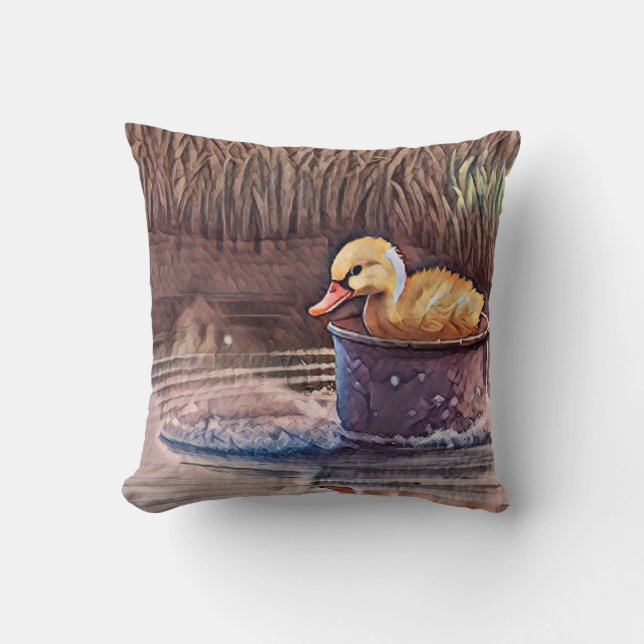 Coussin Petit Canard Jaune Jouant Dans Le Seau (Recto)