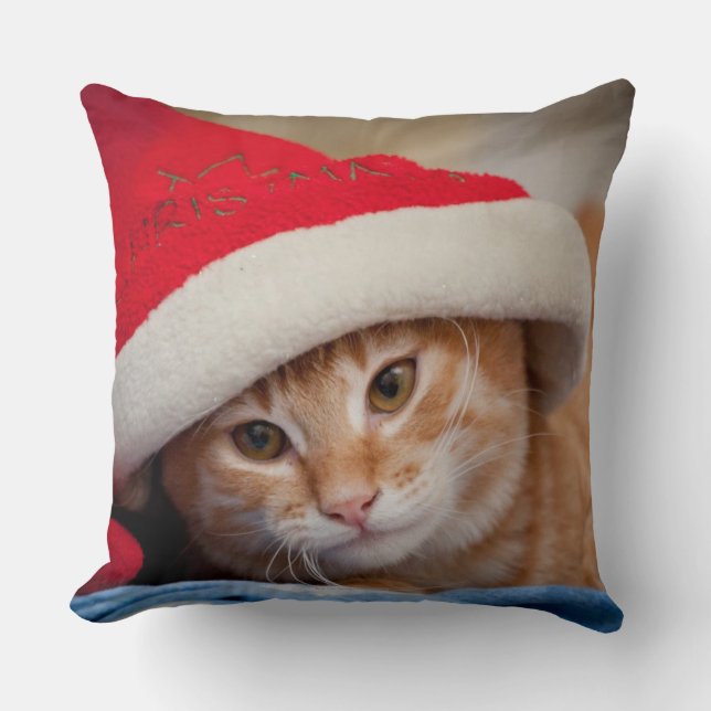 Coussin Petit chaton dans le casquette rouge de Noël (Recto)