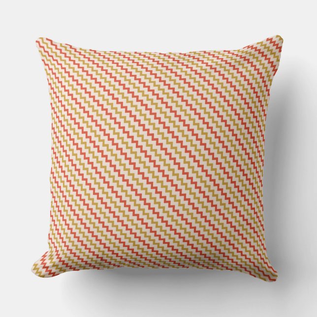 Coussin Petit chevron zigzag naturel rouge rose jaune ocre (Recto)