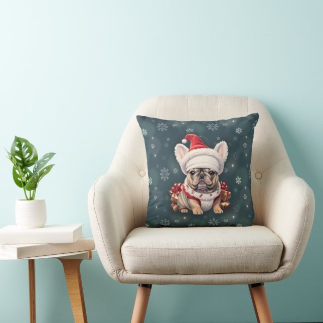 Coussin Petit Chien à taureaux français Santa Hat Joyeux N (Chaise)