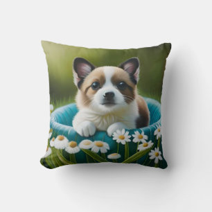 Coussin Petit chien floral mignon dans les foies