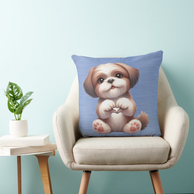 Coussin PETIT CHIEN POPULAIRE LHASA Brown ET BLANC (Chaise)