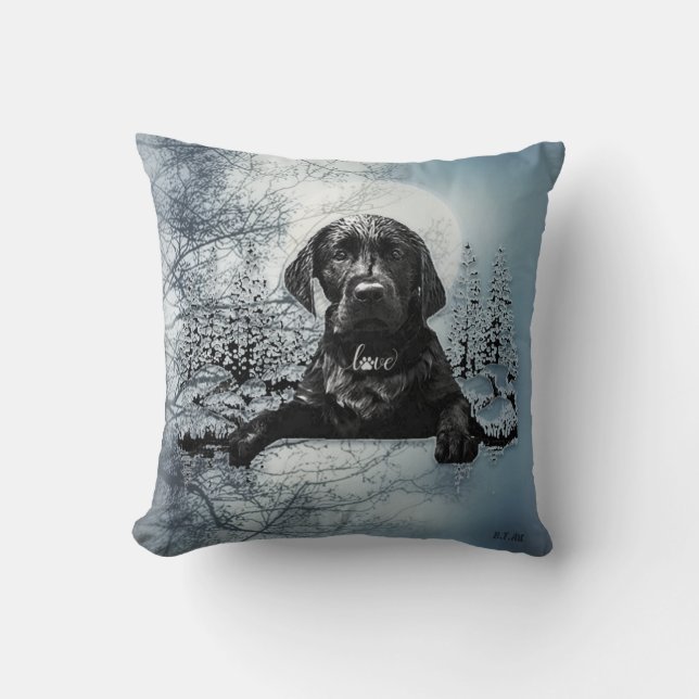 Coussin Petit chiot noir Labrador Retriever T-Shirt Thirt  (Recto)