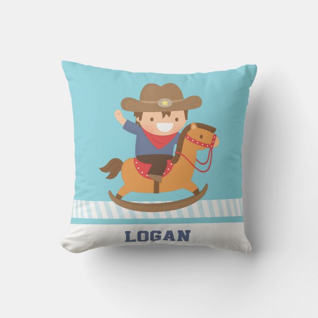 Coussin Petit cow-boy sur cheval à bascule chambre de garç (Recto)