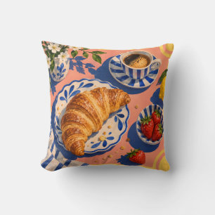 Coussin Petit déjeuner au café avec croissant nature morte