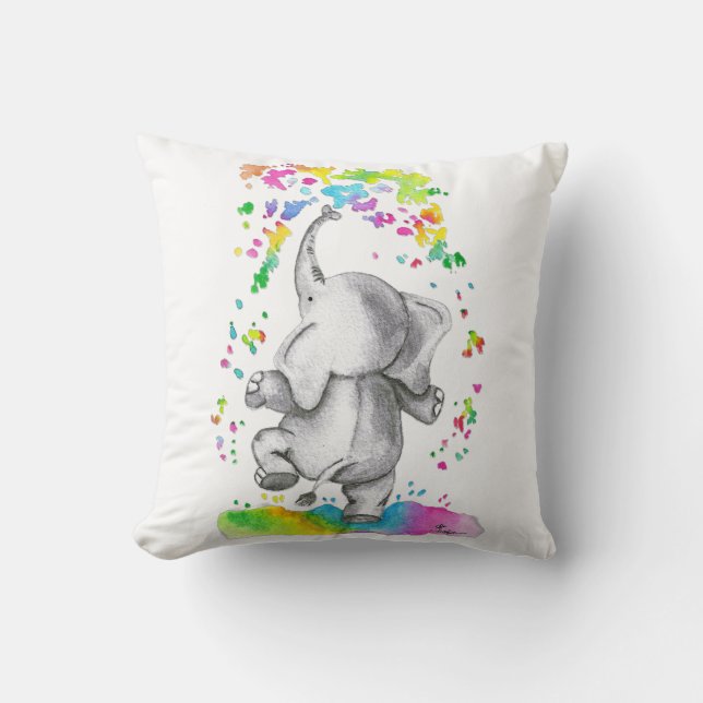 Coussin Petit éléphant éclaboussure de couleur (Recto)