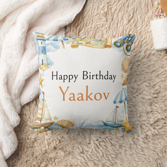 Coussin Petit explorateur côtier 4e anniversaire pour garç (Couverture)