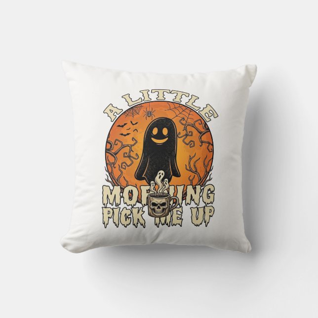 Coussin Petit fantôme de crâne d'Halloween pour se réveill (Recto)