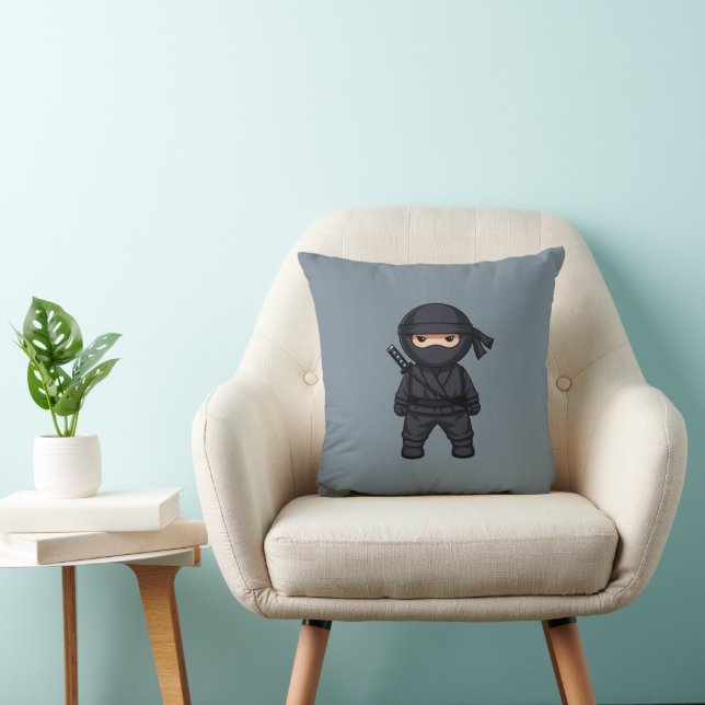 Coussin Petit guerrier ninja sur gris (Chaise)