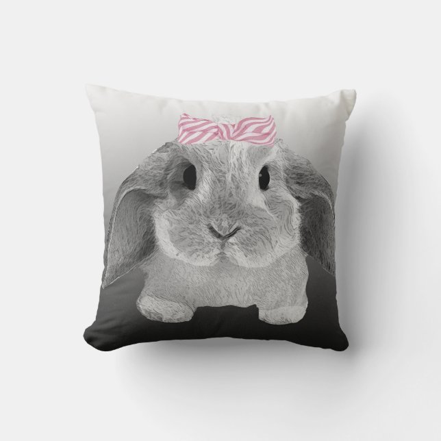 Coussin Petit lapin adorable avec un arc rose (Recto)