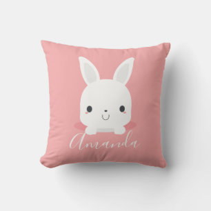 Coussin Petit lapin rosé mignon lapin avec nom personnalis