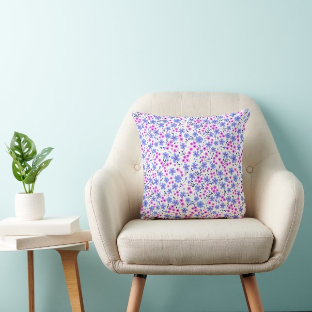 Coussin Petit motif floral blanc bleu rose mignon (Chaise)