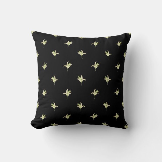 Coussin Petit Motif Lilies-of-the-Valley en noir (Recto)