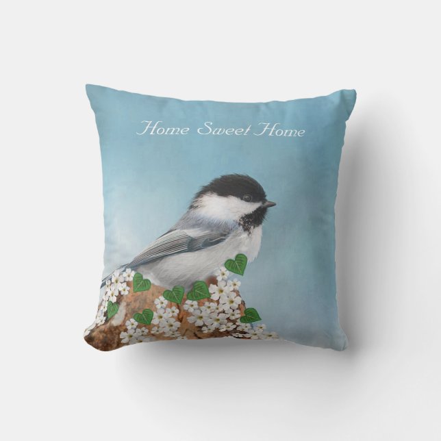 Coussin Petit oiseau & Fleurs Maison Douce Maison (Recto)