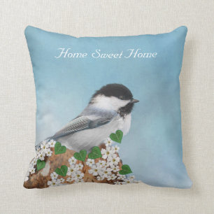 Coussin Petit oiseau & Fleurs Maison Douce Maison