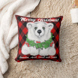 Coussin Petit ours à ours polaire de Noël, petit ours blan