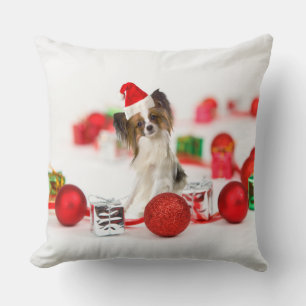 Coussin Petit Papillon Chien Noël Santa Hat