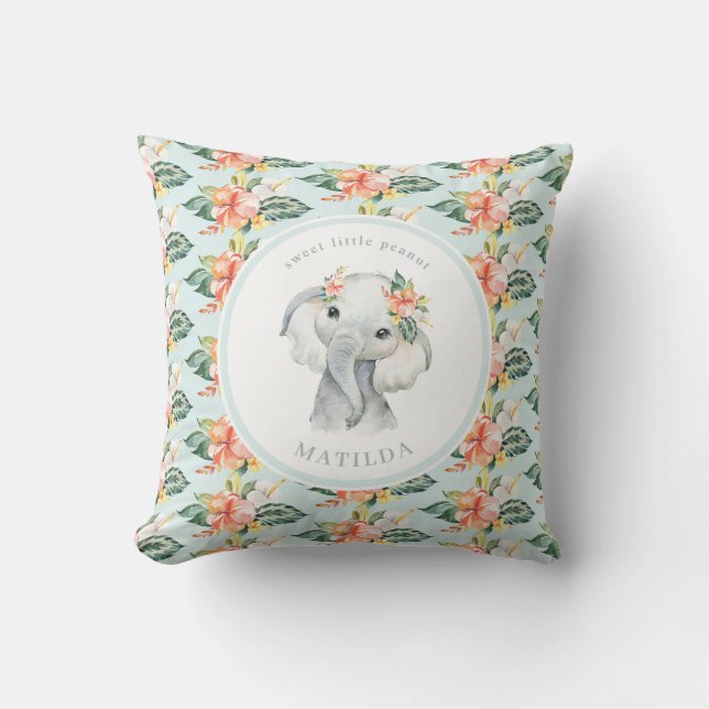 Coussin Petit petit petit cacahuète bébé fleuri d'éléphant (Recto)