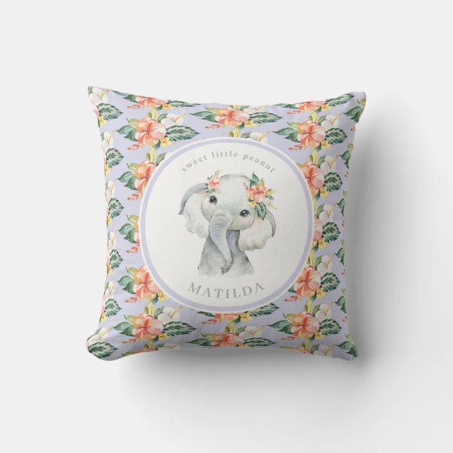 Coussin Petit petit petit cacahuète bébé fleuri d'éléphant (Recto)