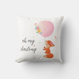 Coussin petit renard mignon avec ballon à fleurs roses