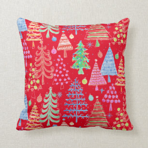 Coussin Petit sapin de Noël Motif bleu vert rouge
