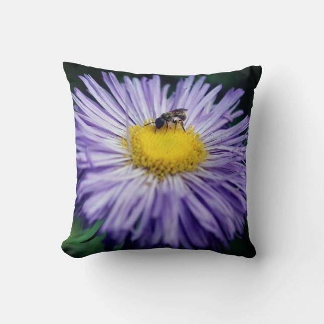 Coussin Petite Abeille Sur Fleur Aster Violet (Recto)