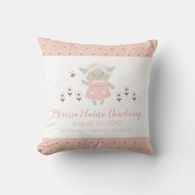 Coussin Petite agneau rose mignonne fille natalité Statist (Recto)