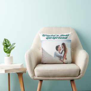 Coussin Petite amie avec photo de typographie verte