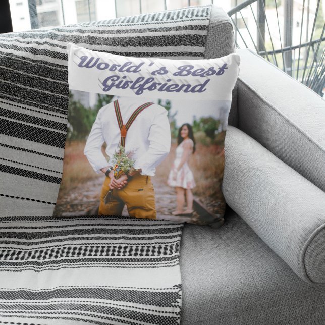 Coussin Petite amie avec script gris photo (Créateur téléchargé)