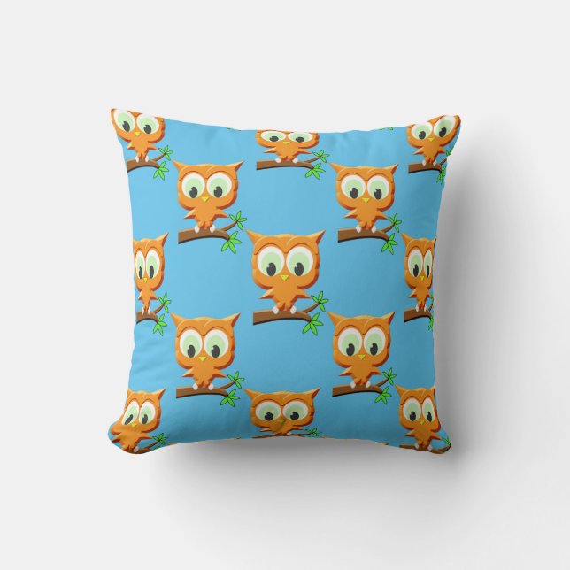 Coussin Petite Chouette en dessin sur Motif de branche (Recto)