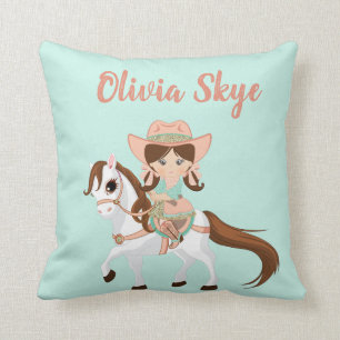 Coussin Petite cow-girl sur des filles de cheval