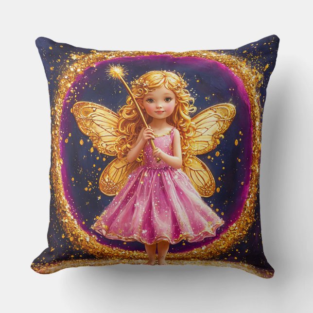 Coussin Petite Fée Ailes Enchantées Paillettes Magiques (Recto)