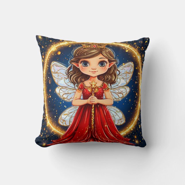 Coussin Petite Fée Mignonne en robe rouge (Recto)